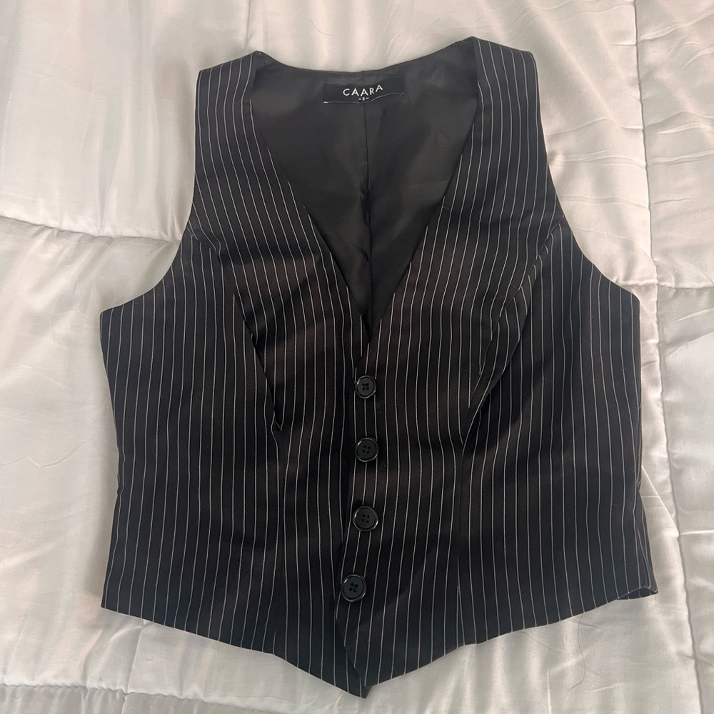 Black Pinstripe Vest Deep V